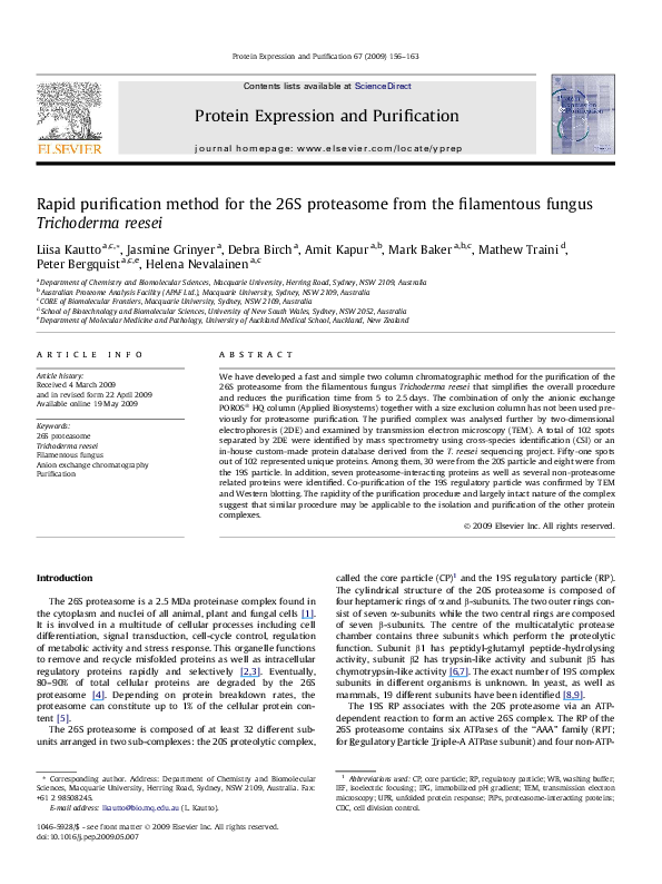 (PDF) Rapid purification method for the 26S proteasome from the ...