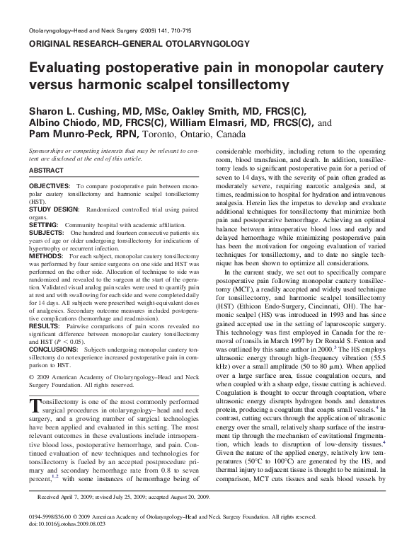 (PDF) Evaluating postoperative pain in monopolar cautery versus