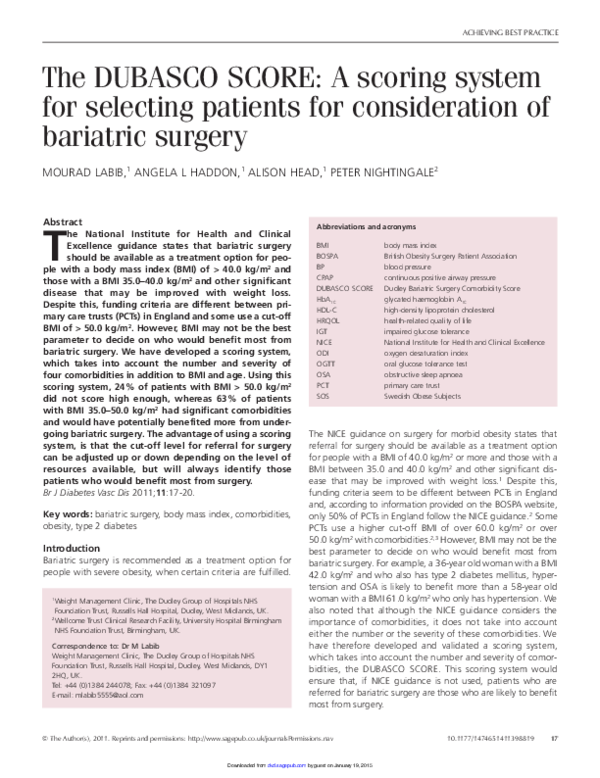 (PDF) The DUBASCO SCORE: A scoring system for selecting patients for ...