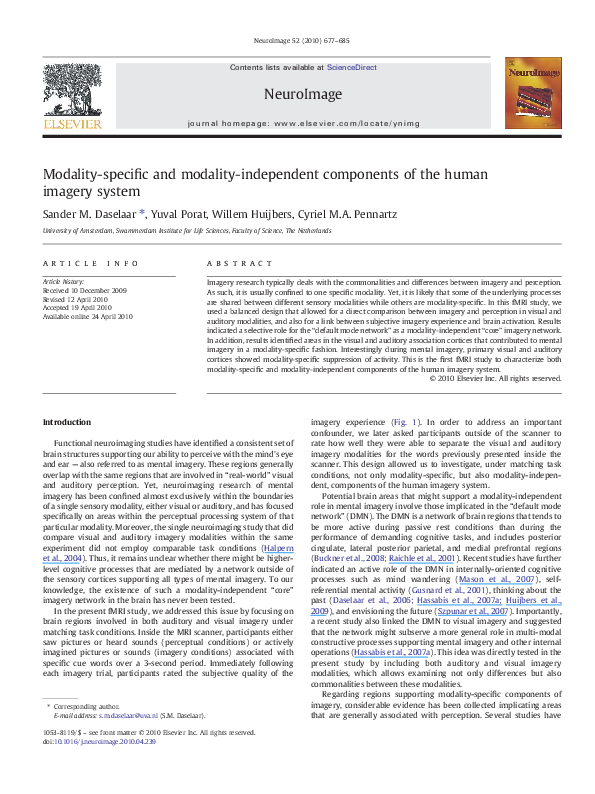 (PDF) Imagery and retrieval of auditory and visual information: Neural ...