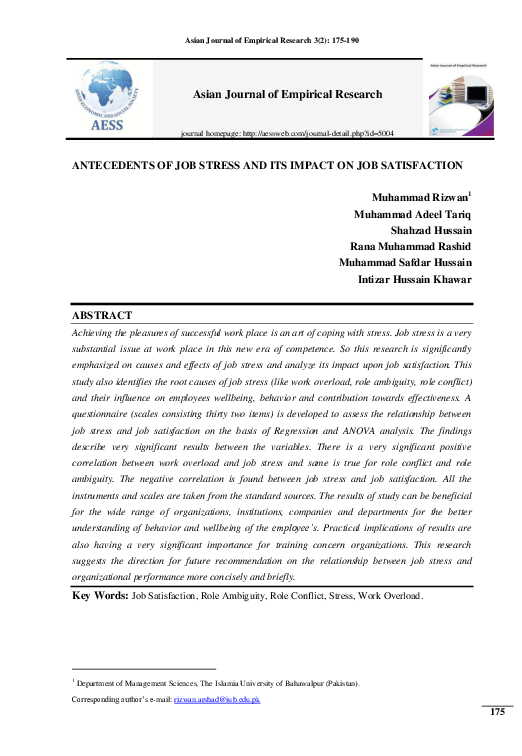 (PDF) Antecedents of Job Stress and Its Impact on Job Satisfaction