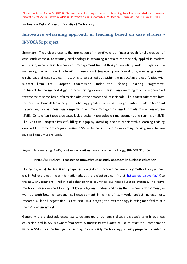 (PDF) Innovative e-learning approach in teaching based on case studies ...