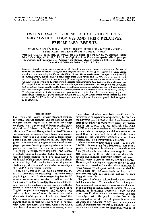 (PDF) Content analysis of speech of schizophrenic and control adoptees ...