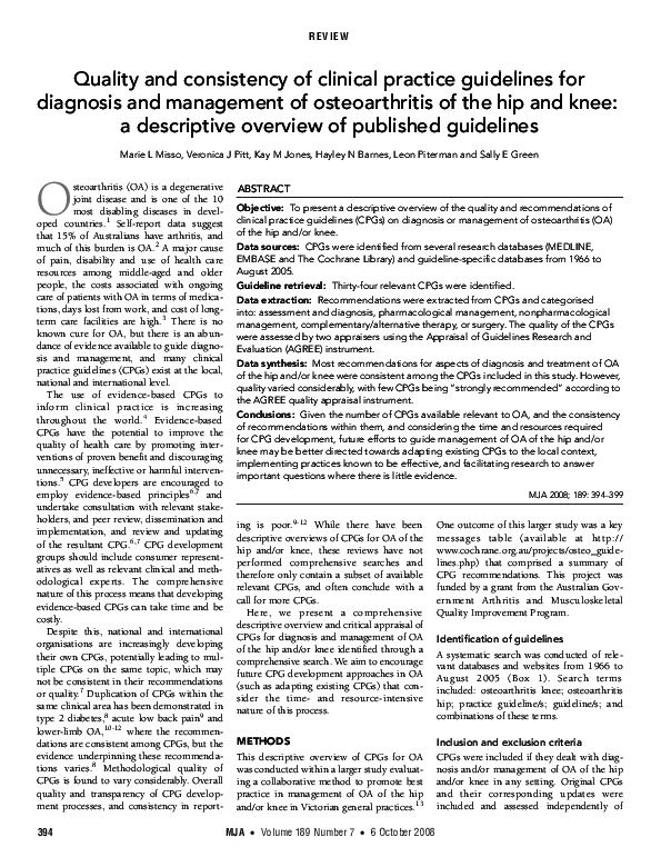 (PDF) Quality and consistency of clinical practice guidelines for ...