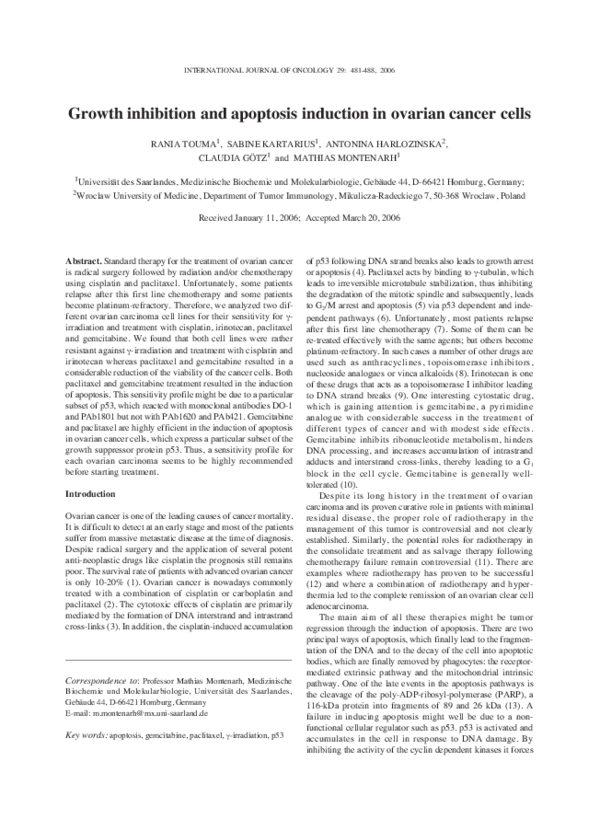 (PDF) Growth inhibition and apoptosis induction in ovarian cancer cells