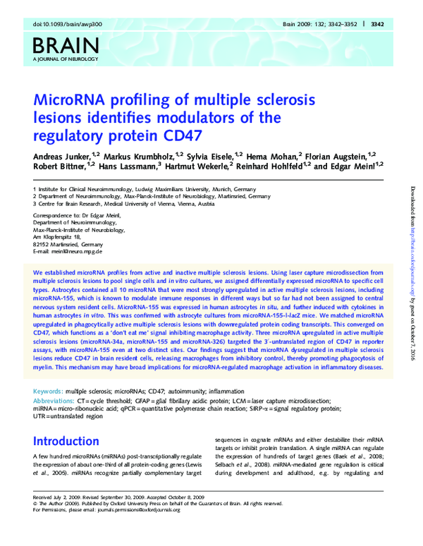 (PDF) MicroRNA profiling of multiple sclerosis lesions identifies ...