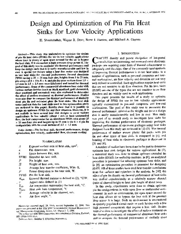 (PDF) Design and optimization of pin fin heat sinks for low velocity ...