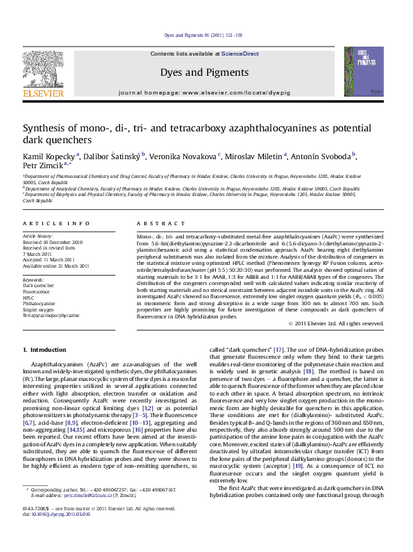(PDF) Synthesis of mono-, di-, tri- and tetracarboxy azaphthalocyanines ...