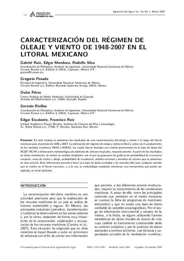 Characterization of waves and winds of 19482007 in the Mexican