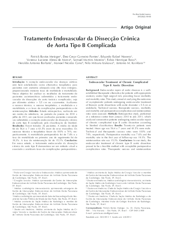(PDF) Endovascular Treatment of Chronic Complicated Type B Aortic ...