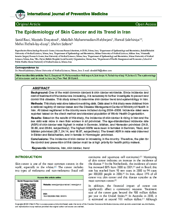 (PDF) The epidemiology of skin cancer and its trend in Iran