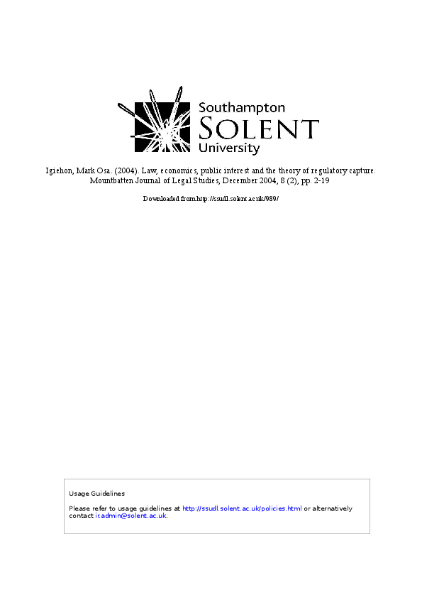 (PDF) Law, Economics, Public Interest and the Theory of Regulatory