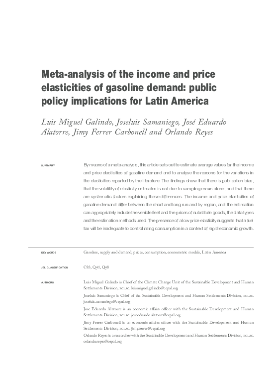 (PDF) Meta-analysis of the income and price elasticities of gasoline ...