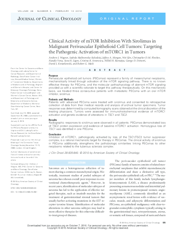 (PDF) Clinical Activity of mTOR Inhibition With Sirolimus in Malignant ...