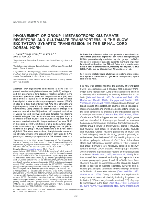 (PDF) Involvement of group I metabotropic glutamate receptors and ...