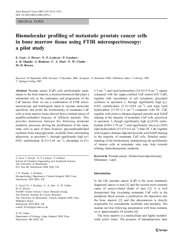 (PDF) Biomolecular profiling of metastatic prostate cancer cells in ...