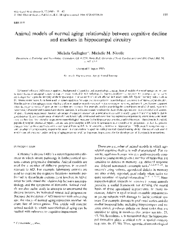 (PDF) Animal models of normal aging Relationship between cognitive
