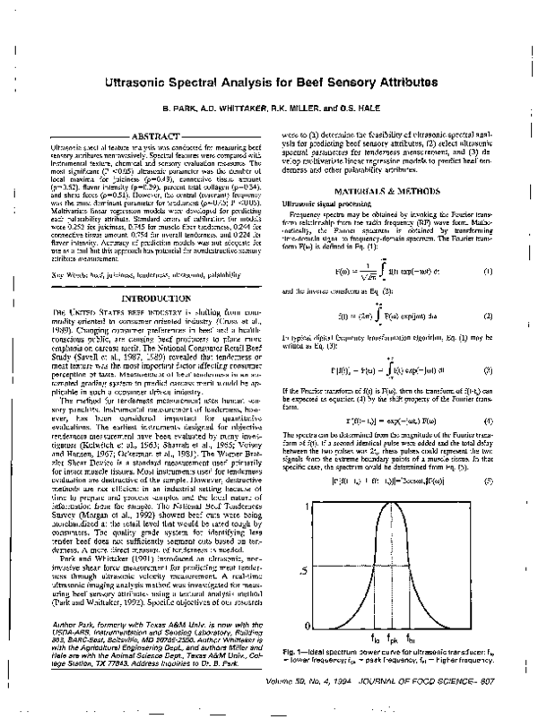 (PDF) Ultrasonic Spectral Analysis for Beef Sensory Attributes Dale