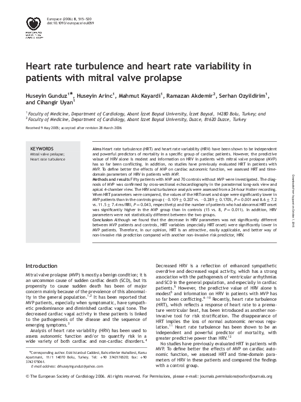 (PDF) Heart Rate Turbulence and Heart Rate Variability in Patients with ...