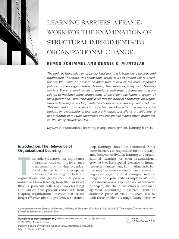 (PDF) Learning barriers: a framework for the examination of structural ...