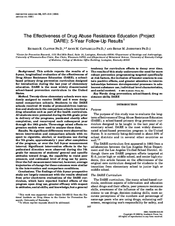 (PDF) The Effectiveness of Drug Abuse Resistance Education (Project