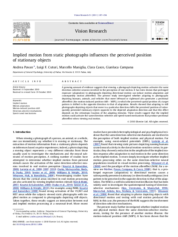 (PDF) Implied motion from static photographs influences the perceived ...