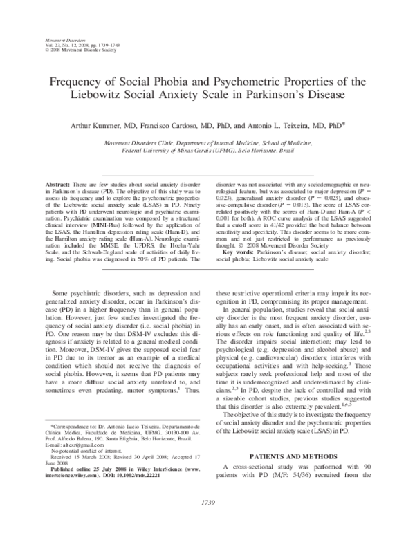 (PDF) Frequency of social phobia and psychometric properties of the ...