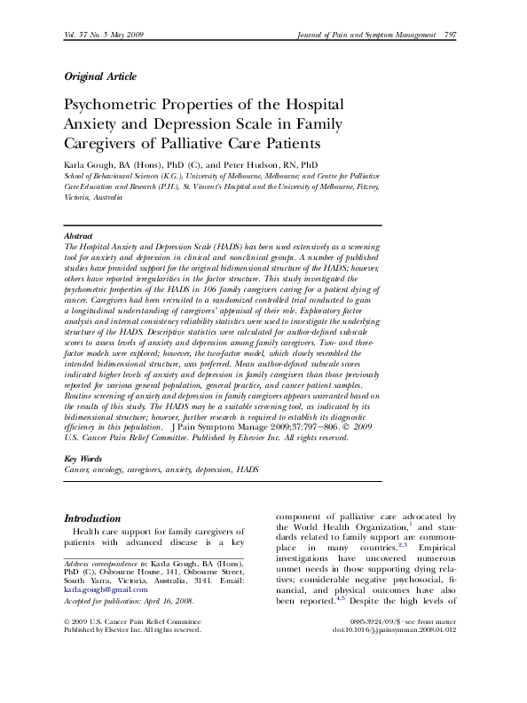 (PDF) Psychometric Properties of the Hospital Anxiety and Depression ...