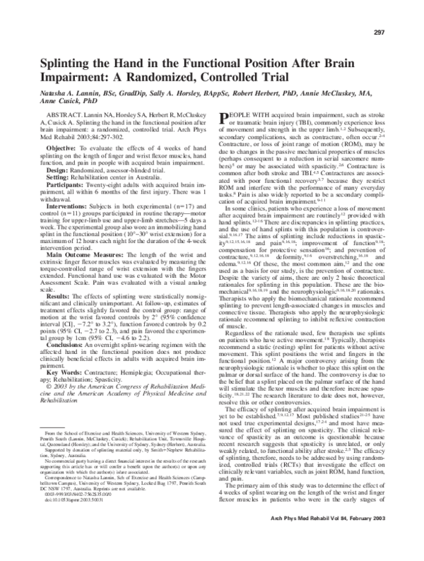 (PDF) Splinting the hand in the functional position after brain ...
