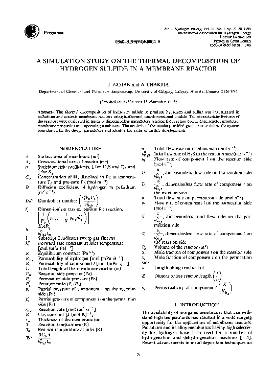 (PDF) A simulation study on the thermal decomposition of hydrogen ...