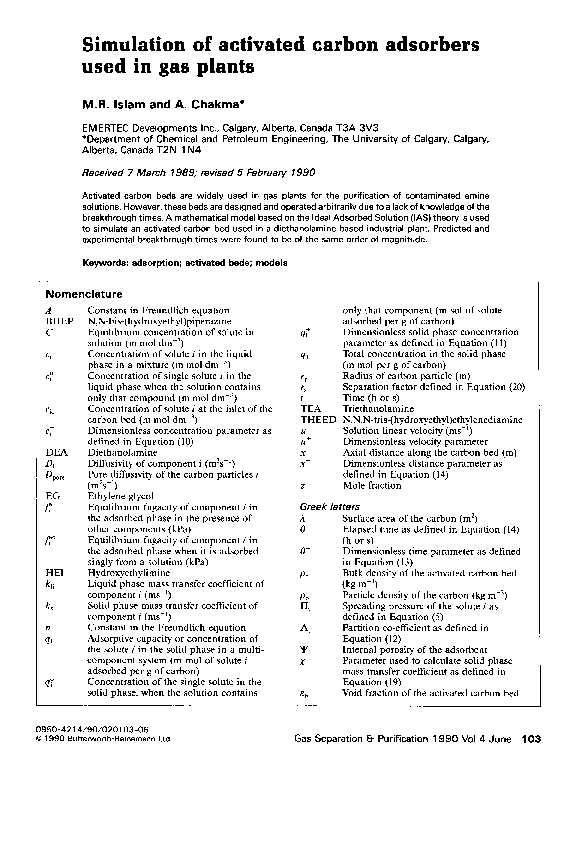 (PDF) Simulation of activated carbon adsorbers used in gas plants