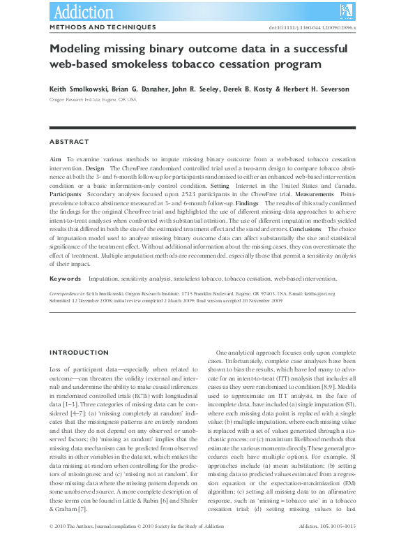 (PDF) Modeling missing binary outcome data in a successful web-based ...