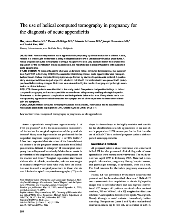 (PDF) The use of helical computed tomography in pregnancy for the ...