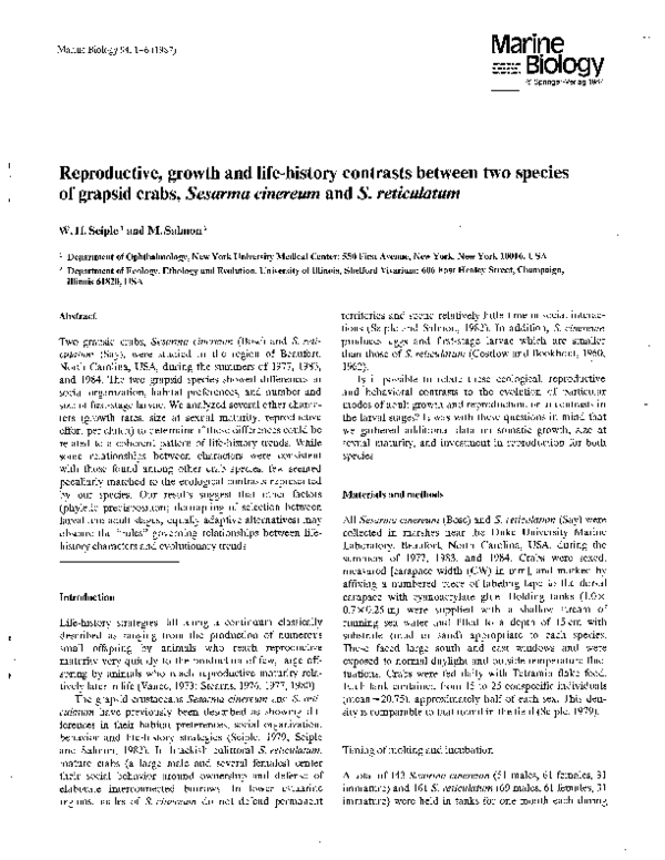 (PDF) Reproductive, growth and life-history contrasts between two ...
