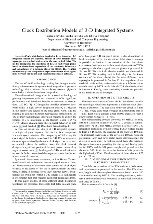 (PDF) Clock distribution models of 3D integrated systems Eby