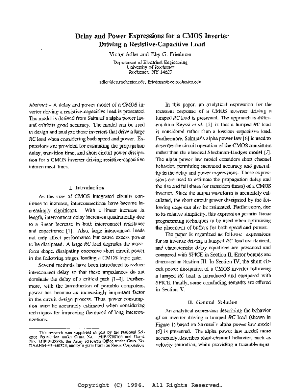 (PDF) Delay and Power Expressions for a CMOS Inverter Driving a ...