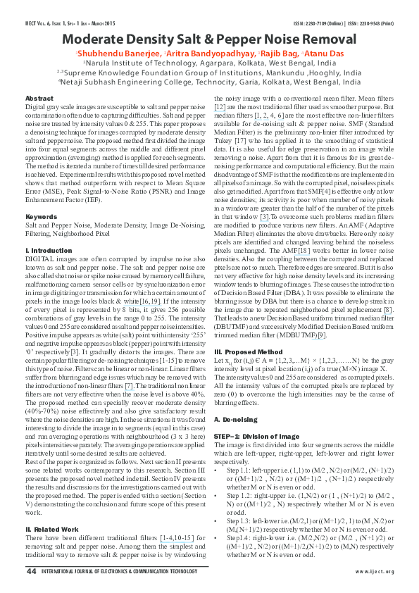 (PDF) Moderate Density Salt & Pepper Noise Removal