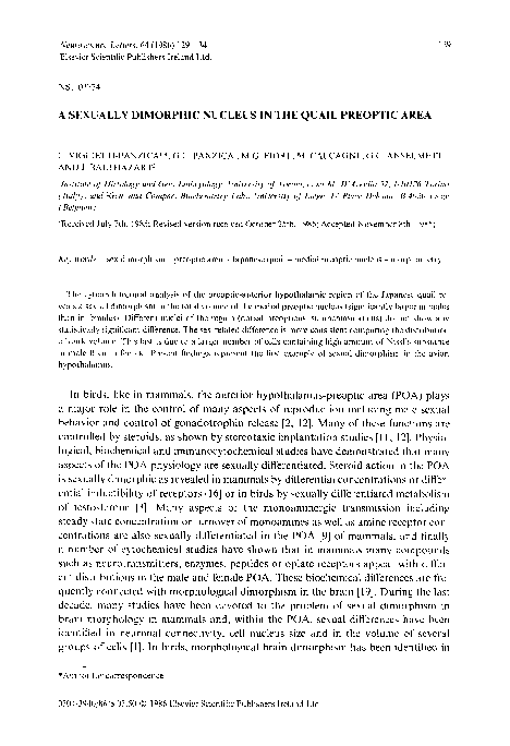 (PDF) A sexually dimorphic nucleus in the quail preoptic area