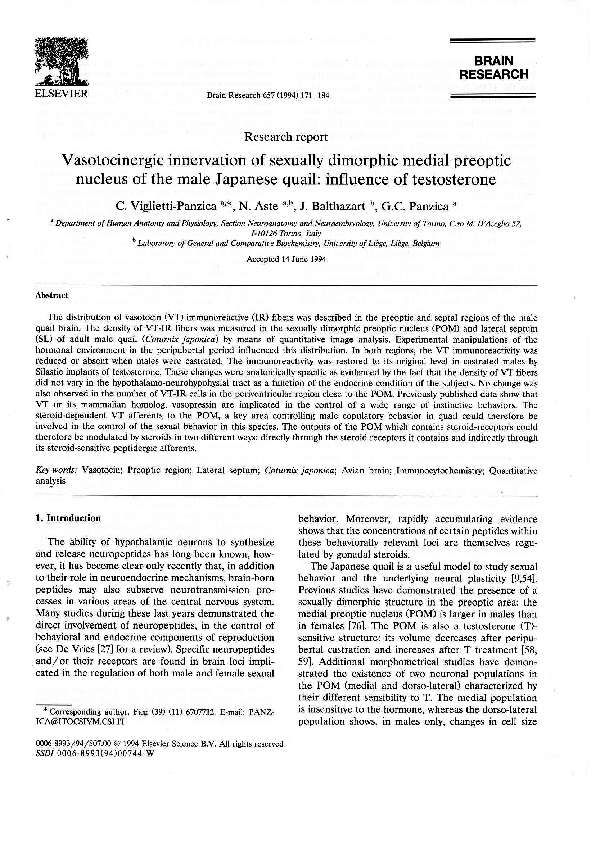 (PDF) Vasotocinergic innervation of sexually dimorphic medial preoptic ...