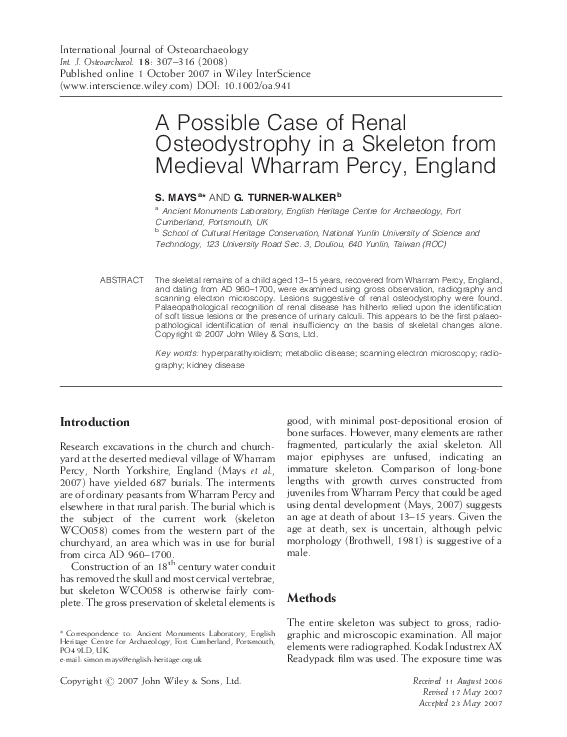 (PDF) A possible case of renal osteodystrophy in a skeleton from ...
