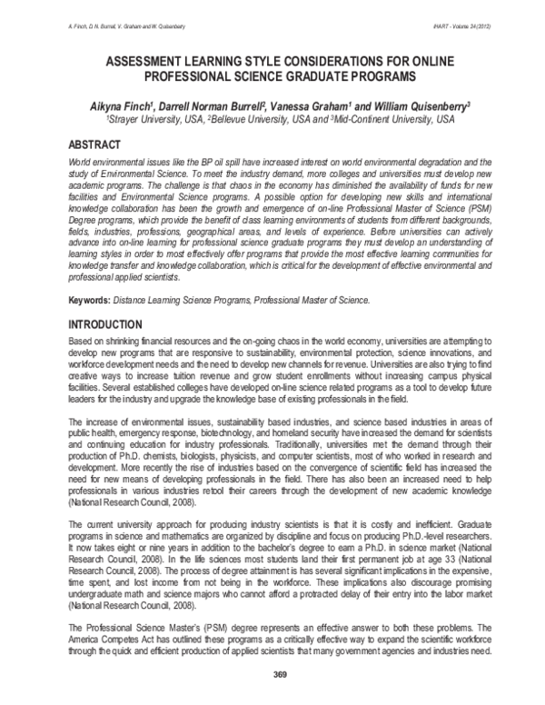 (PDF) Assessment Learning Style Considerations for Online Professional