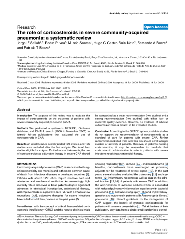 (PDF) The role of corticosteroids in severe community-acquired ...