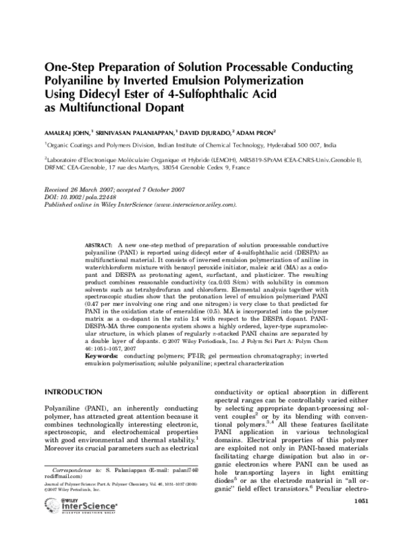 (PDF) One-step preparation of solution processable conducting ...
