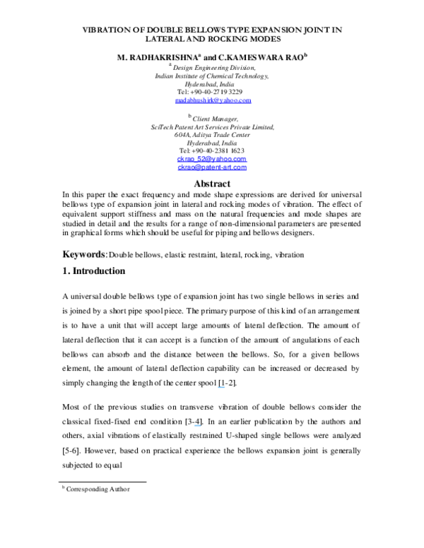 (PDF) Vibration of Double Bellows Type Expansion Joint in Lateral and ...