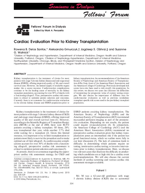 (PDF) Cardiac Evaluation Prior to Kidney Transplantation: CARDIAC ...