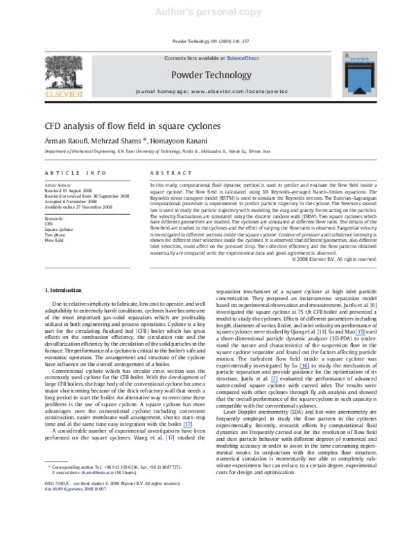 (PDF) CFD analysis of flow field in square cyclones