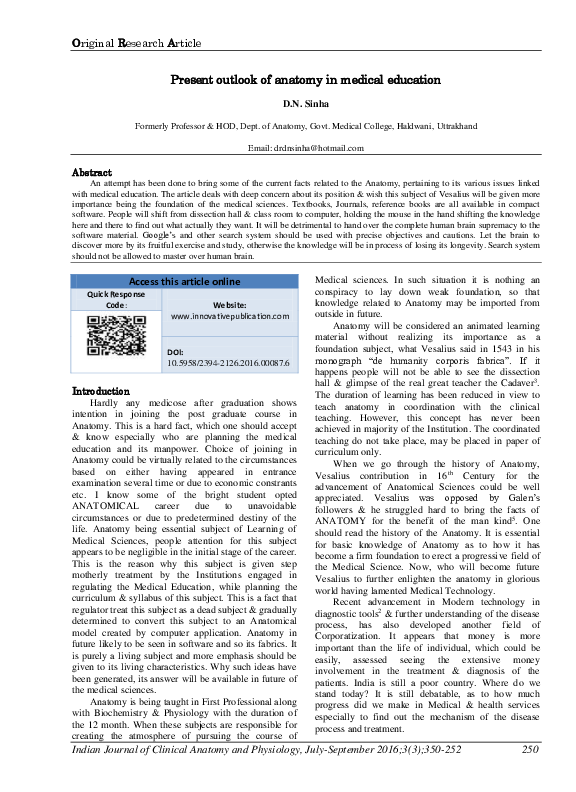 (PDF) Present outlook of anatomy in medical education