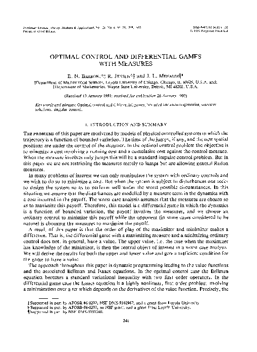 (PDF) Optimal control and differential games with measures