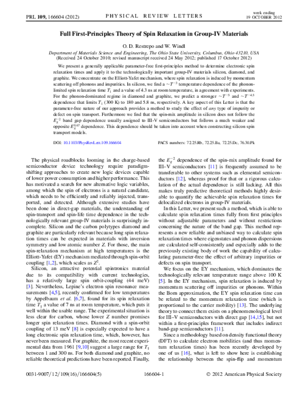 (PDF) Ab-initio calculation of spin relaxation times