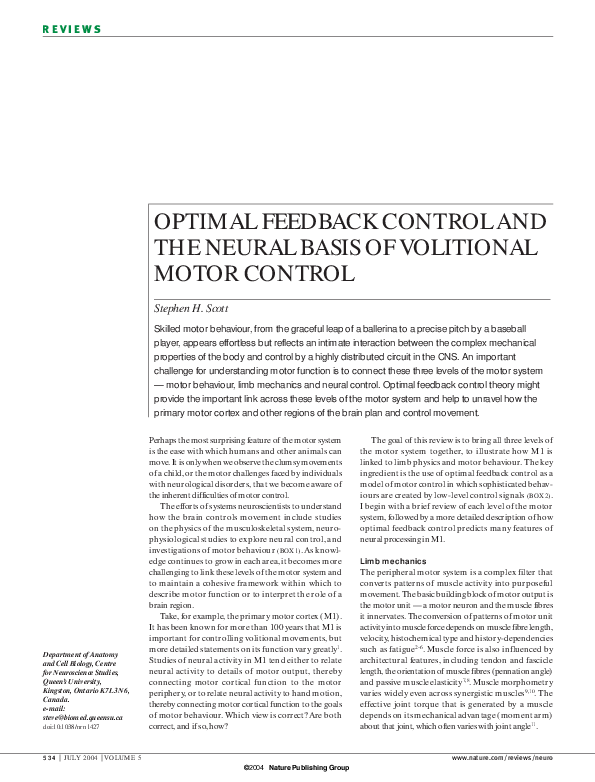 (PDF) Optimal feedback control and the neural basis of volitional motor